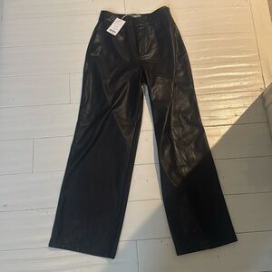 Black wide leg leather pants